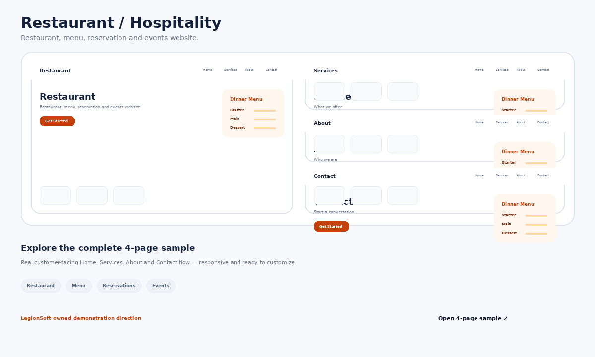 Restaurant / Hospitality website sample preview